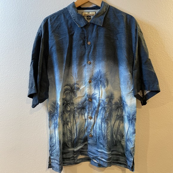 Tommy Bahama Other - TOMMY BAHAMA Mens 100% Silk Blue Palm Hawaiian Camp Button Up Shirt Size XL